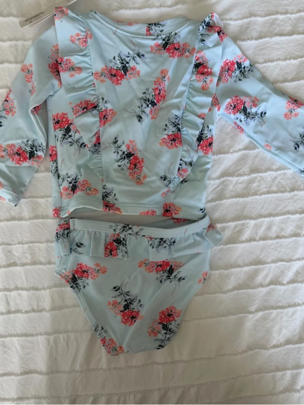 Janie and Jack Light Blue Floral Ruffle Long-Sleeve Bikini Set - Picture 2 of 3